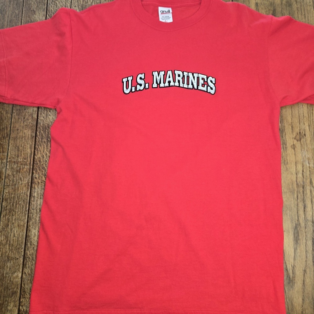 Vintage Y2k Mens U.s. Marines T-shirt Sz Lg Metallic Embossed Font Military Wear
